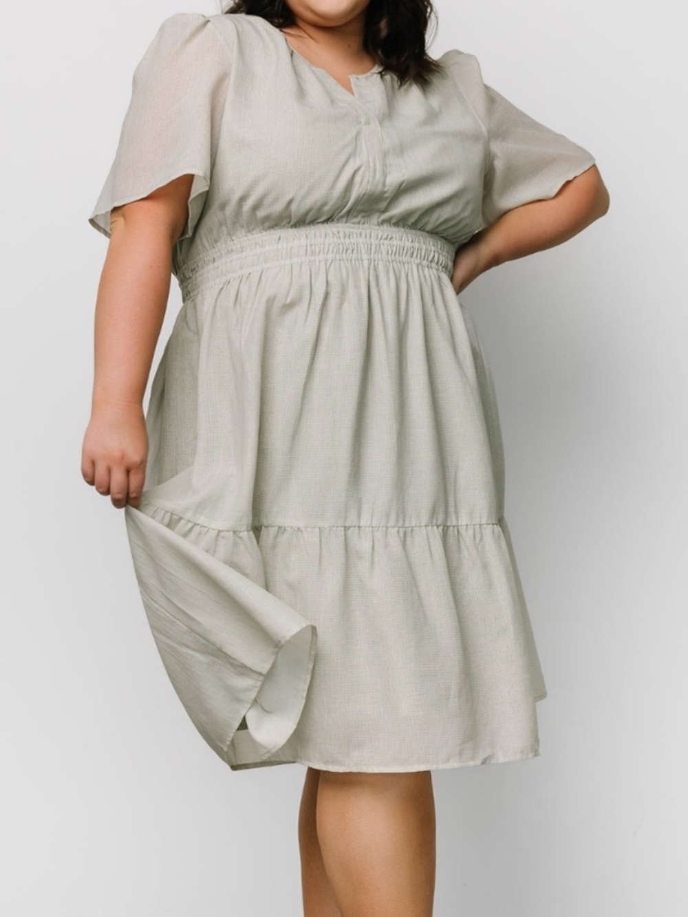 BALTIC BORN Dita Light Sage Tiered Smocked Waist Midi Dress | Size 3X